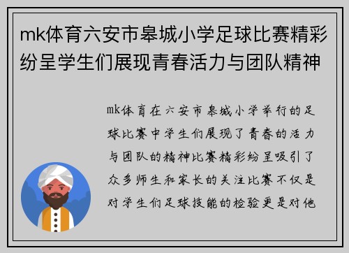 mk体育六安市皋城小学足球比赛精彩纷呈学生们展现青春活力与团队精神