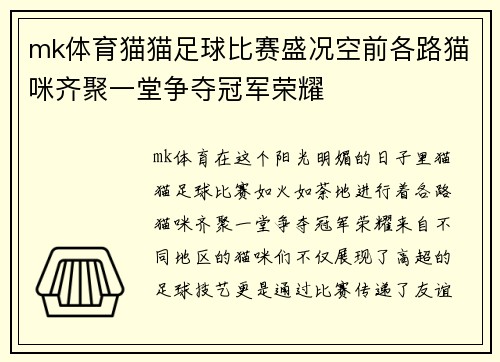 mk体育猫猫足球比赛盛况空前各路猫咪齐聚一堂争夺冠军荣耀